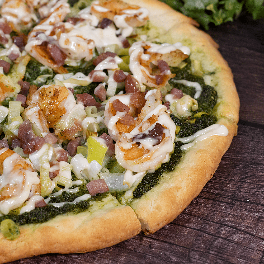 Gluten-free dairy-free cilantro pesto pizza