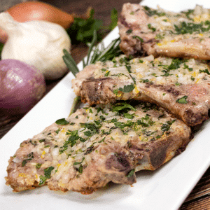 gluten free dairy free shallot herb butter pork chops recipe square