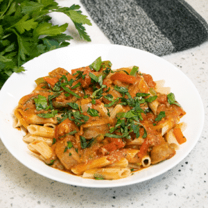 gluten free dairy free italian sausage with tomato cream sauce square