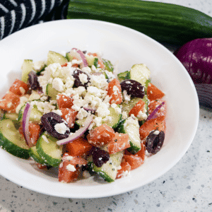 gluten free dairy free greek tomato cucumber salad square