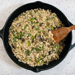 gf explorers gluten free dairy free mushroom risotto with asparagus square