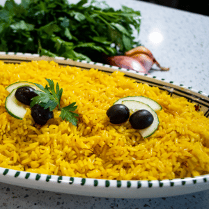 gluten free dairy free saffron yellow rice square