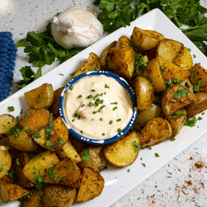 gluten free dairy free roasted potatoes with garlic aioli square