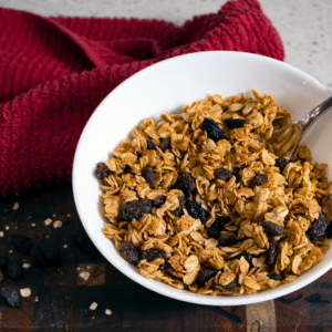 gluten free granola with raisins square