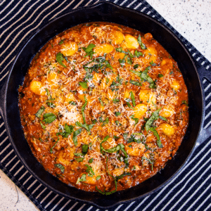 gluten free creamy gnocchi sausage skillet square